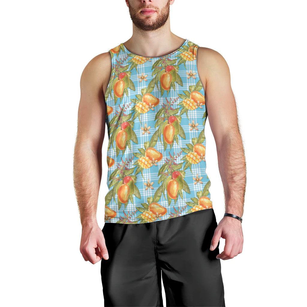 Vintage Hawaii Mango Men Tank Top Blue Hawaiian Palaka