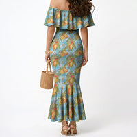 Vintage Hawaii Mango Mermaid Dress Blue Hawaiian Palaka