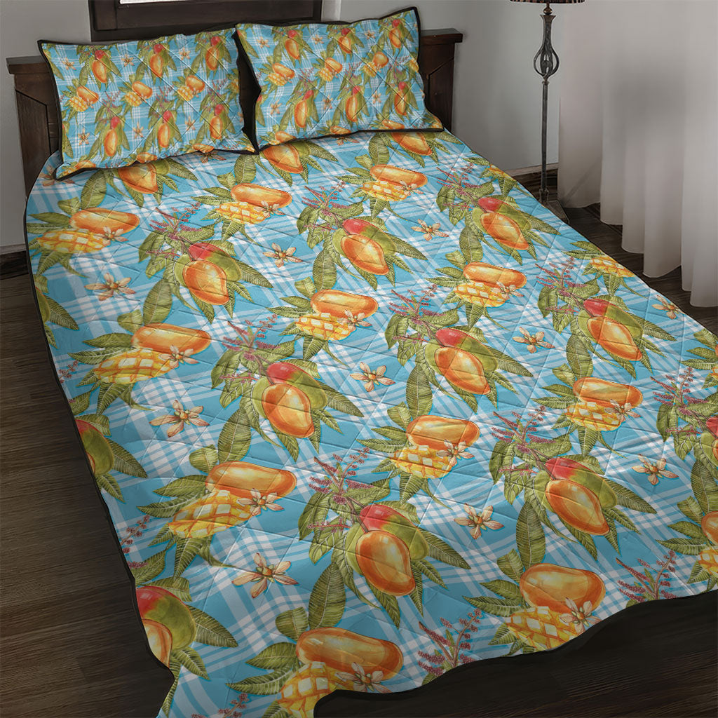 Vintage Hawaii Mango Quilt Bed Set Blue Hawaiian Palaka