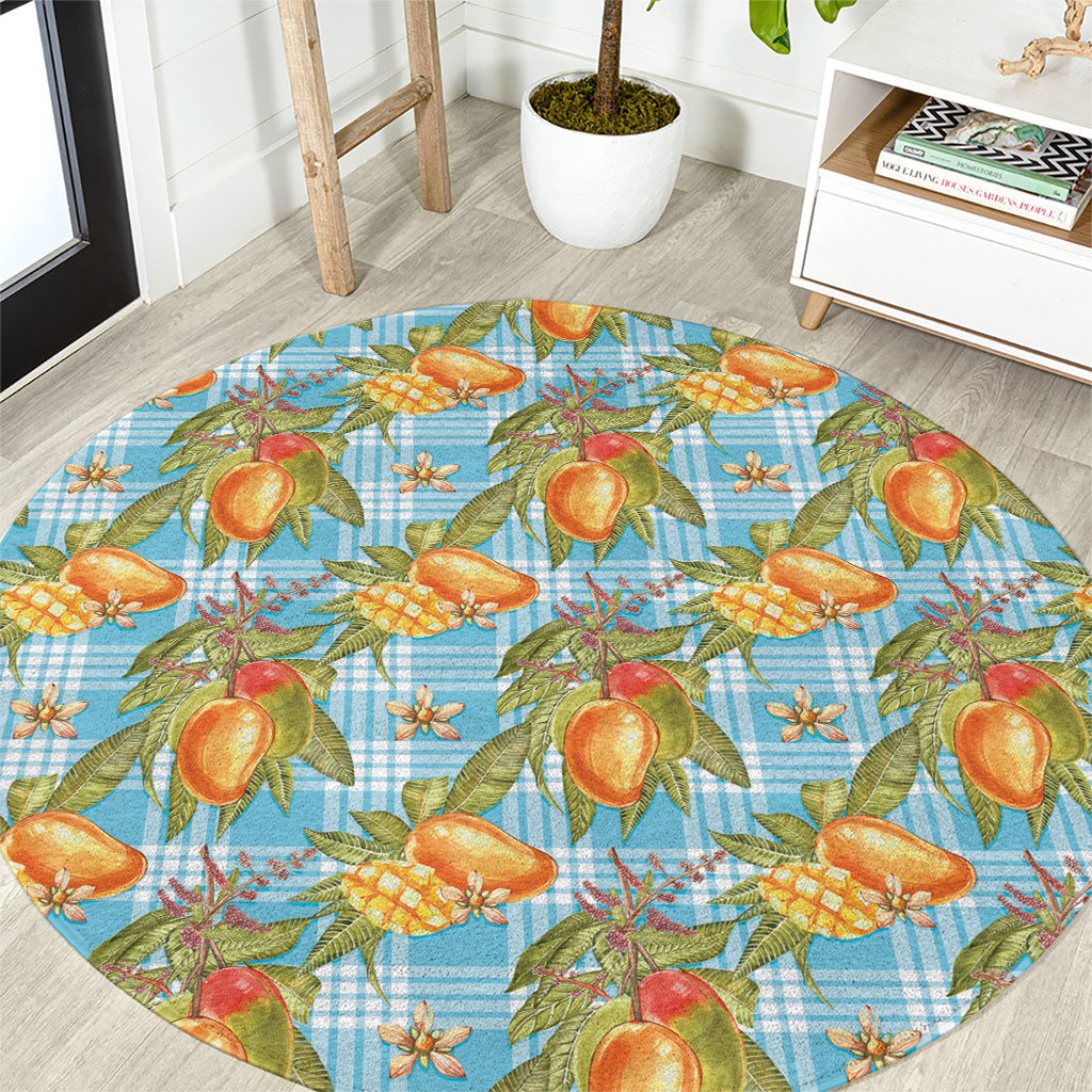 Vintage Hawaii Mango Round Carpet Blue Hawaiian Palaka