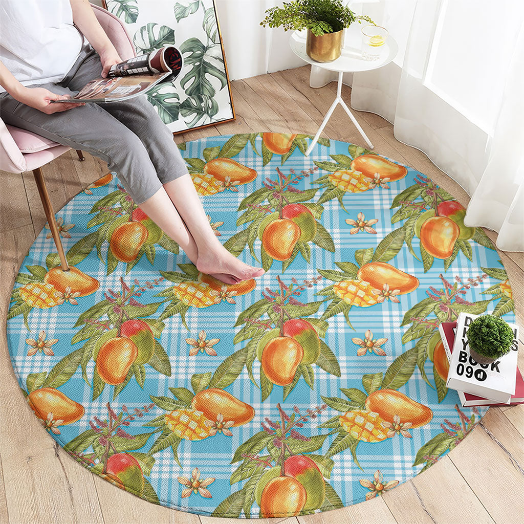 Vintage Hawaii Mango Round Carpet Blue Hawaiian Palaka