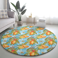 Vintage Hawaii Mango Round Carpet Blue Hawaiian Palaka