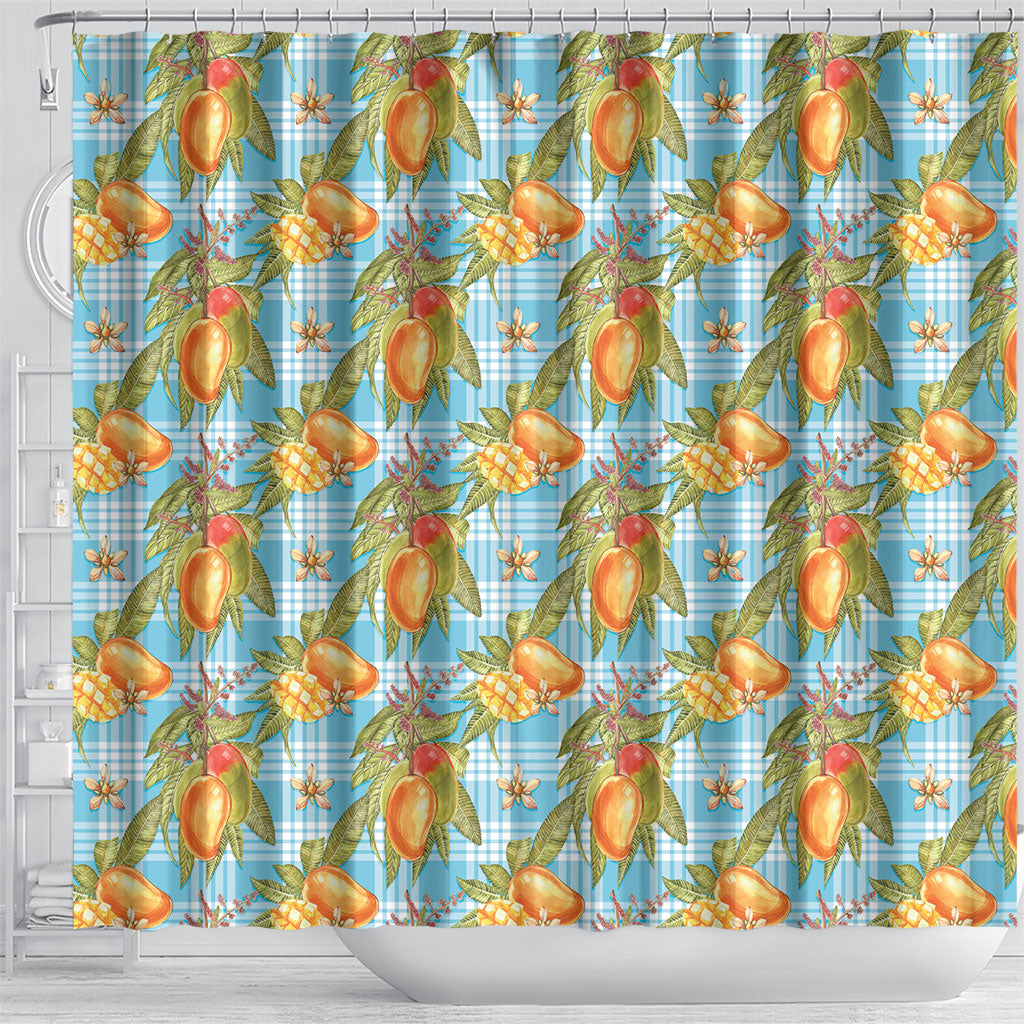 Vintage Hawaii Mango Shower Curtain Blue Hawaiian Palaka