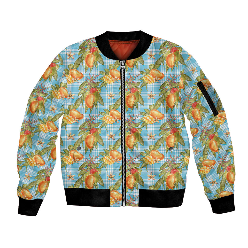 Vintage Hawaii Mango Sleeve Zip Bomber Jacket Blue Hawaiian Palaka