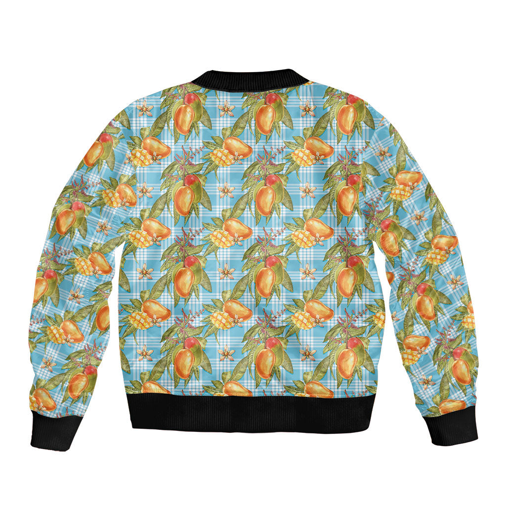 Vintage Hawaii Mango Sleeve Zip Bomber Jacket Blue Hawaiian Palaka