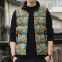 Vintage Hawaii Mango Sleeveless Puffer Jacket Blue Hawaiian Palaka