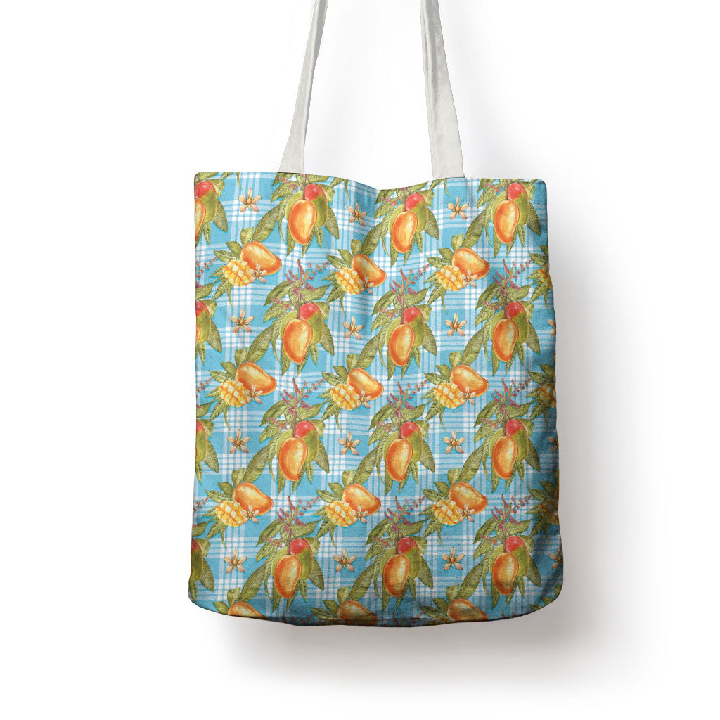 Vintage Hawaii Mango Tote Bag Blue Hawaiian Palaka