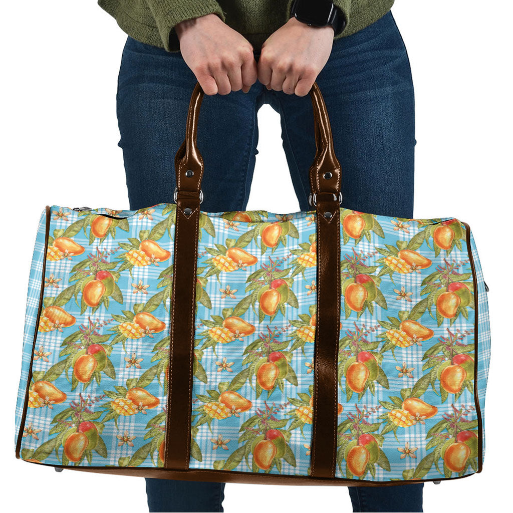 Vintage Hawaii Mango Travel Bag Blue Hawaiian Palaka