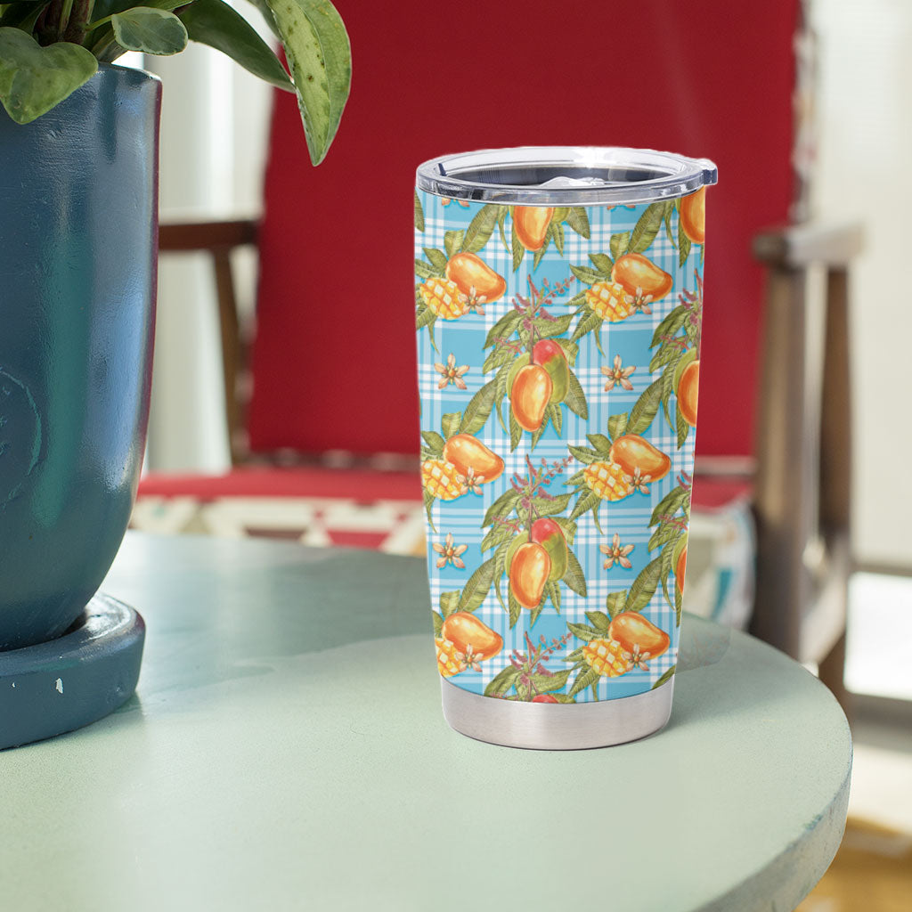 Vintage Hawaii Mango Tumbler Cup Blue Hawaiian Palaka
