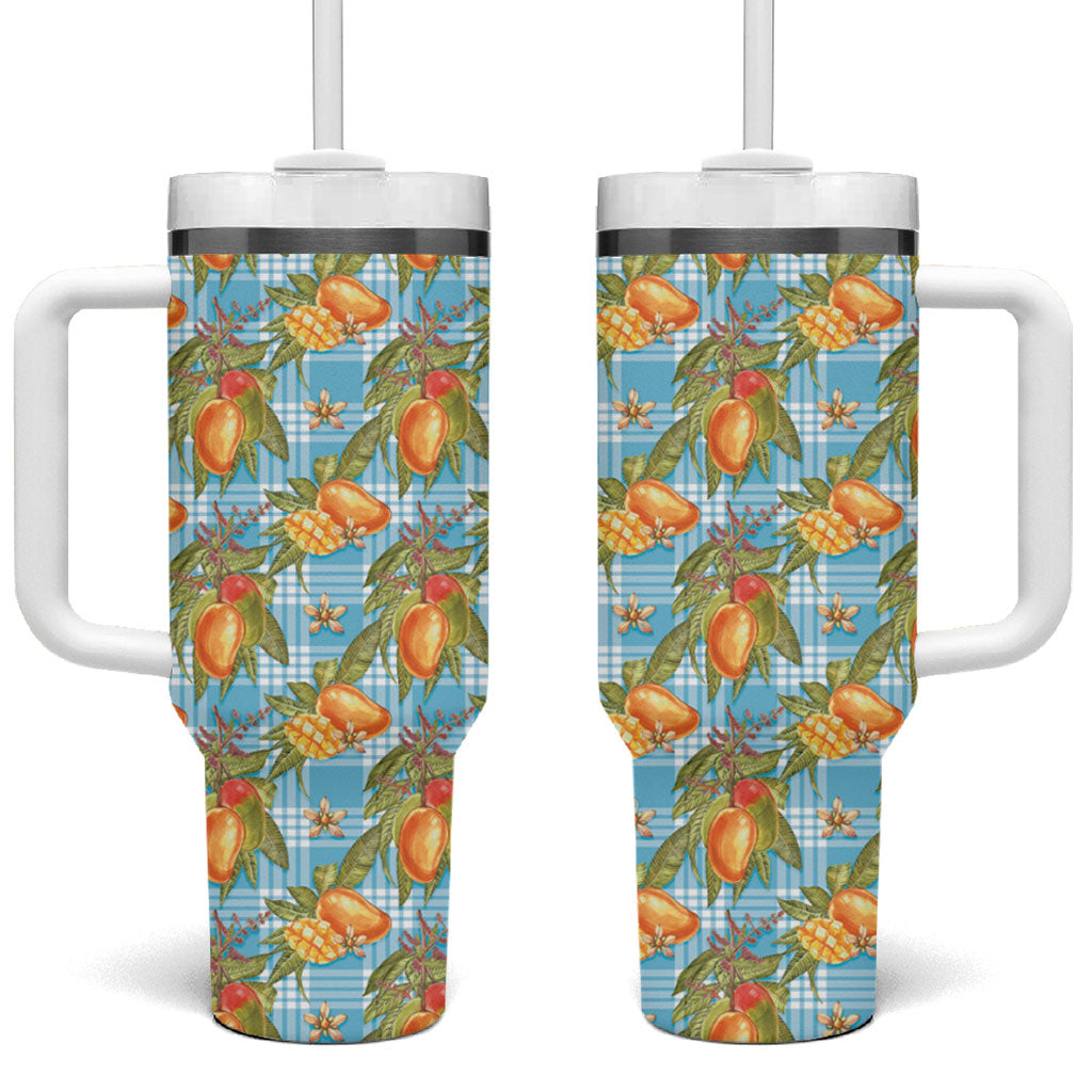 Vintage Hawaii Mango Tumbler With Handle Blue Hawaiian Palaka