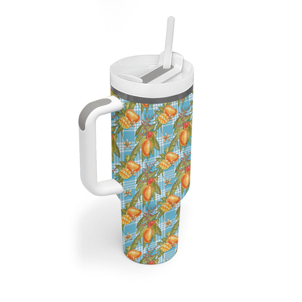 Vintage Hawaii Mango Tumbler With Handle Blue Hawaiian Palaka