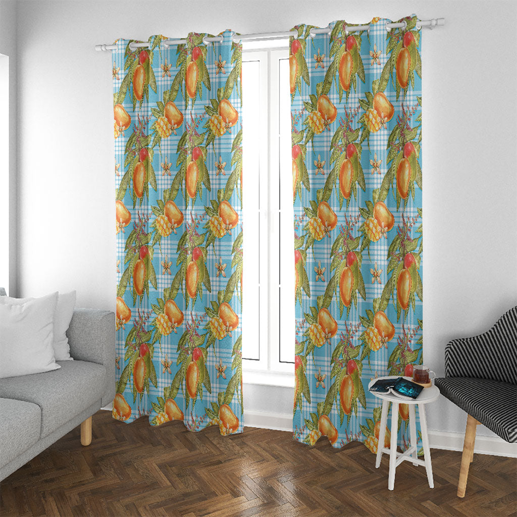 Vintage Hawaii Mango Window Curtain Blue Hawaiian Palaka