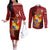 Personalized Tonga Couples Matching Off The Shoulder Long Sleeve Dress and Long Sleeve Button Shirts Coat Of Arms Tongatapu With Ngatu Pattern LT05 Red - Polynesian Pride