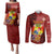 Personalized Tonga Couples Matching Puletasi Dress and Long Sleeve Button Shirts Coat Of Arms Tongatapu With Ngatu Pattern LT05 Red - Polynesian Pride
