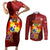 Personalized Tonga Couples Matching Short Sleeve Bodycon Dress and Long Sleeve Button Shirts Coat Of Arms Tongatapu With Ngatu Pattern LT05 Red - Polynesian Pride