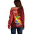 Personalized Tonga Off Shoulder Sweater Coat Of Arms Tongatapu With Ngatu Pattern LT05 - Polynesian Pride