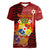 Personalized Tonga Women V Neck T Shirt Coat Of Arms Tongatapu With Ngatu Pattern LT05 Female Red - Polynesian Pride