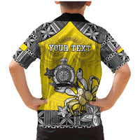 Personalised Happy Niue Constitution Day Family Matching Mermaid Dress and Hawaiian Shirt Niuean Crab Hiapo Pattern Yellow Version LT05 - Polynesian Pride
