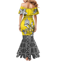Personalised Happy Niue Constitution Day Family Matching Mermaid Dress and Hawaiian Shirt Niuean Crab Hiapo Pattern Yellow Version LT05 - Polynesian Pride