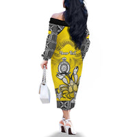 Personalised Happy Niue Constitution Day Family Matching Off The Shoulder Long Sleeve Dress and Hawaiian Shirt Niuean Crab Hiapo Pattern Yellow Version LT05 - Polynesian Pride