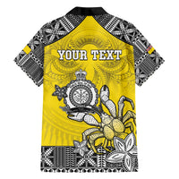 Personalised Happy Niue Constitution Day Family Matching Off Shoulder Short Dress and Hawaiian Shirt Niuean Crab Hiapo Pattern Yellow Version LT05 - Polynesian Pride
