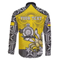 Personalised Happy Niue Constitution Day Family Matching Off Shoulder Short Dress and Hawaiian Shirt Niuean Crab Hiapo Pattern Yellow Version LT05 - Polynesian Pride