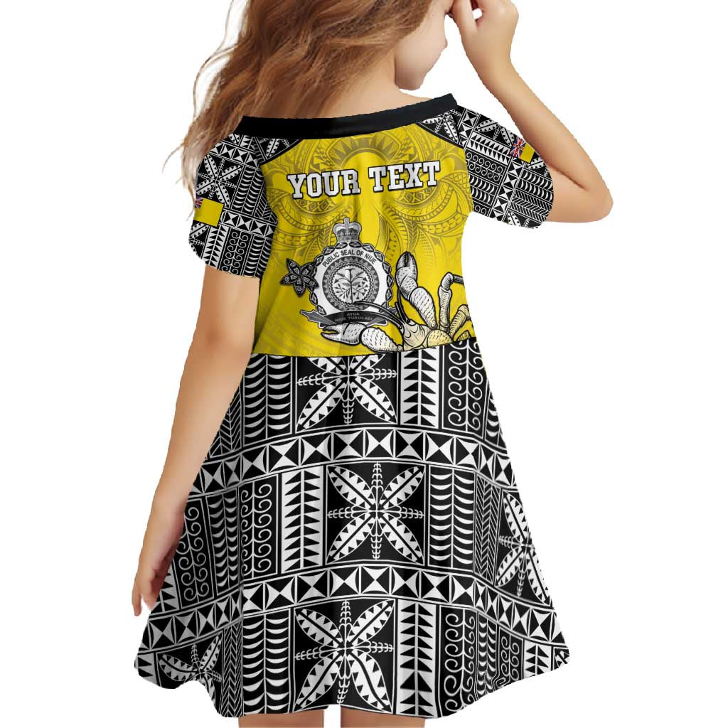 Personalised Happy Niue Constitution Day Family Matching Short Sleeve Bodycon Dress and Hawaiian Shirt Niuean Crab Hiapo Pattern Yellow Version LT05 - Polynesian Pride