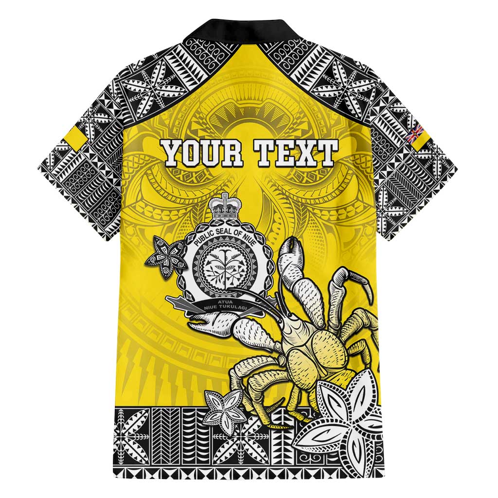 Personalised Happy Niue Constitution Day Family Matching Summer Maxi Dress and Hawaiian Shirt Niuean Crab Hiapo Pattern Yellow Version LT05 - Polynesian Pride