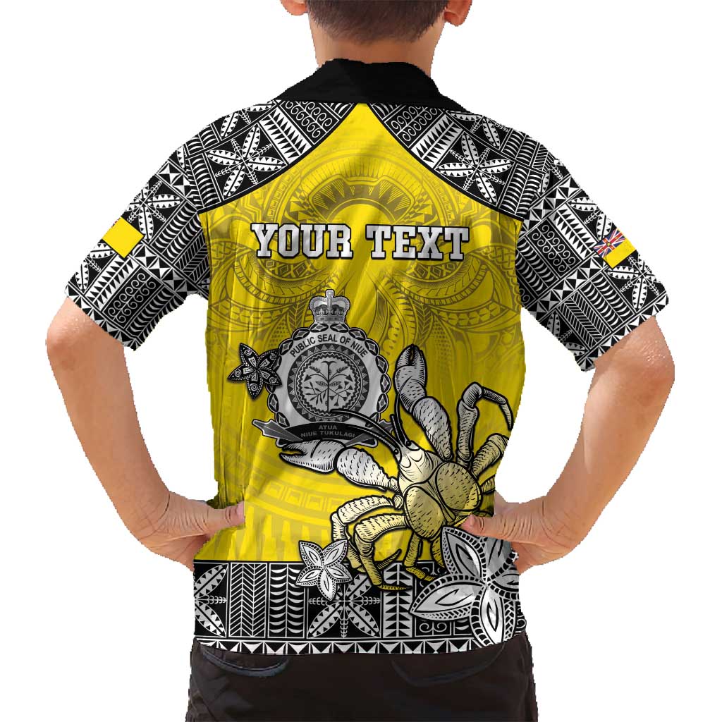 Personalised Happy Niue Constitution Day Family Matching Tank Maxi Dress and Hawaiian Shirt Niuean Crab Hiapo Pattern Yellow Version LT05 - Polynesian Pride