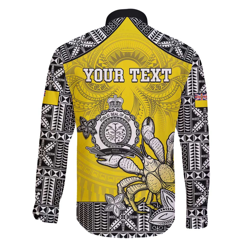 Personalised Happy Niue Constitution Day Family Matching Tank Maxi Dress and Hawaiian Shirt Niuean Crab Hiapo Pattern Yellow Version LT05 - Polynesian Pride