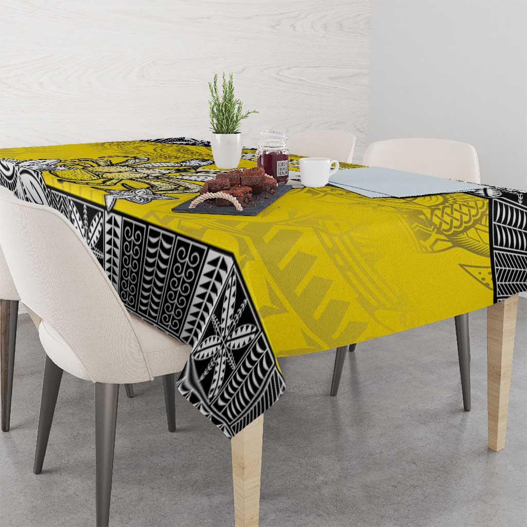 Happy Niue Constitution Day Tablecloth Niuean Crab Hiapo Pattern Yellow Version