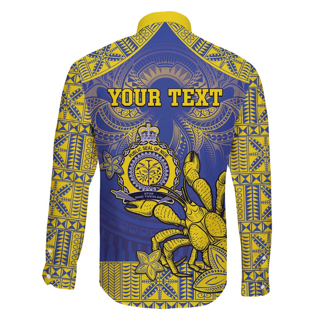 Personalised Niue The Rock Family Matching Long Sleeve Bodycon Dress and Hawaiian Shirt Niuean Crab Hiapo Pattern Blue Version LT05 - Polynesian Pride