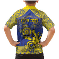 Personalised Niue The Rock Family Matching Mermaid Dress and Hawaiian Shirt Niuean Crab Hiapo Pattern Blue Version LT05 - Polynesian Pride