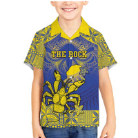 Personalised Niue The Rock Family Matching Mermaid Dress and Hawaiian Shirt Niuean Crab Hiapo Pattern Blue Version LT05 Son's Shirt Blue - Polynesian Pride