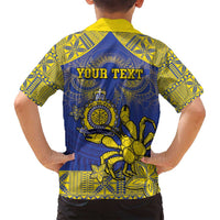 Personalised Niue The Rock Family Matching Tank Maxi Dress and Hawaiian Shirt Niuean Crab Hiapo Pattern Blue Version LT05 - Polynesian Pride