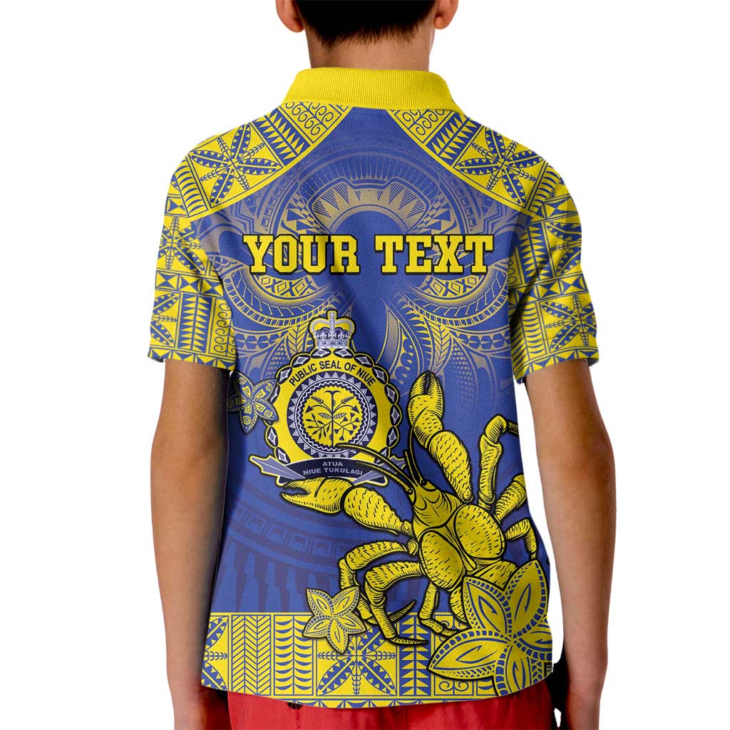 Personalised Niue The Rock Kid Polo Shirt Niuean Crab Hiapo Pattern Blue Version