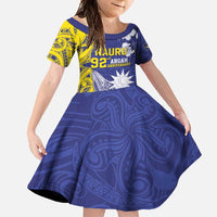 Personalised Nauru 92nd Anniversary Of Angam Family Matching Mermaid Dress and Hawaiian Shirt Polynesian Whale Pattern LT05 Daughter's Dress Blue - Polynesian Pride