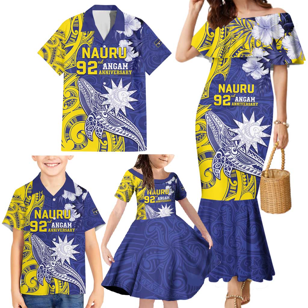 Personalised Nauru 92nd Anniversary Of Angam Family Matching Mermaid Dress and Hawaiian Shirt Polynesian Whale Pattern LT05 - Polynesian Pride