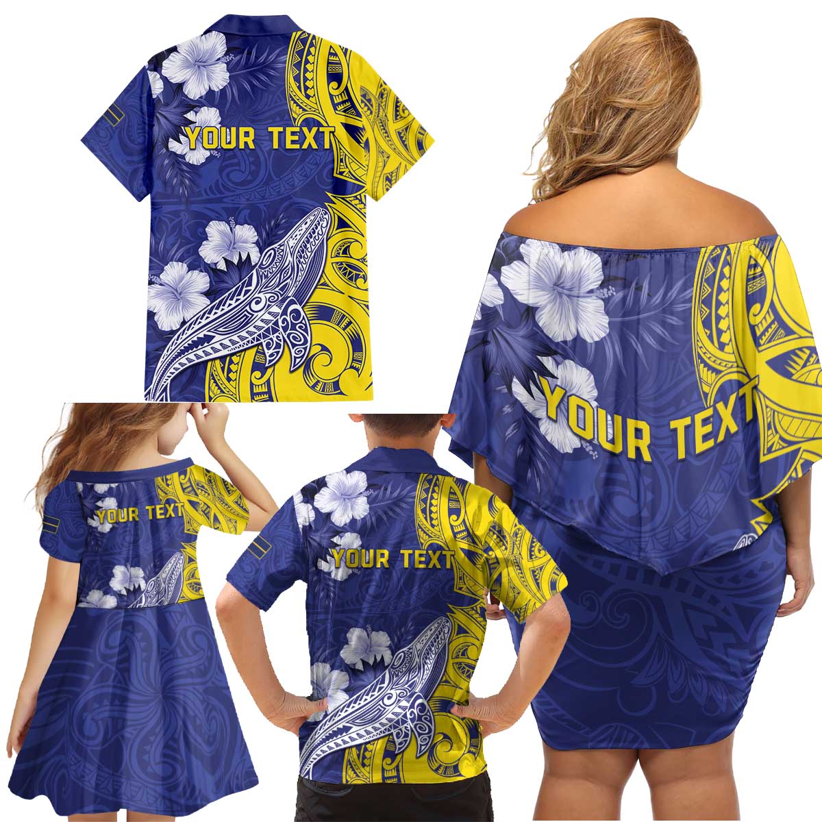 Personalised Nauru 92nd Anniversary Of Angam Family Matching Off Shoulder Short Dress and Hawaiian Shirt Polynesian Whale Pattern LT05 - Polynesian Pride