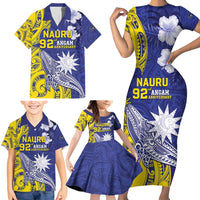 Personalised Nauru 92nd Anniversary Of Angam Family Matching Short Sleeve Bodycon Dress and Hawaiian Shirt Polynesian Whale Pattern LT05 - Polynesian Pride