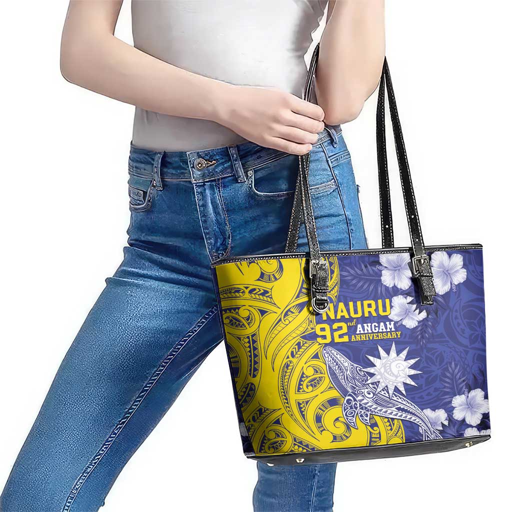 Nauru 92nd Anniversary Of Angam Leather Tote Bag Polynesian Whale Pattern