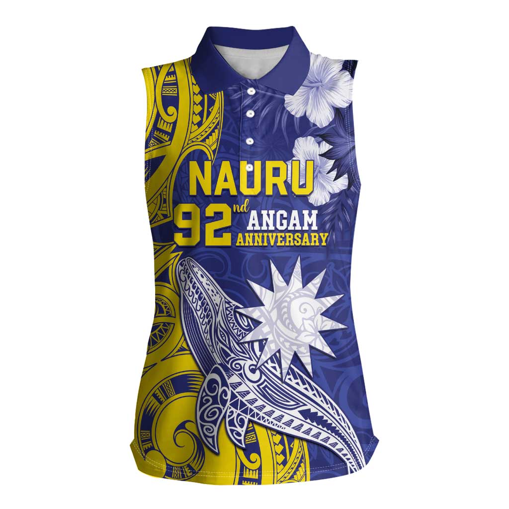 Personalised Nauru 92nd Anniversary Of Angam Women Sleeveless Polo Shirt Polynesian Whale Pattern