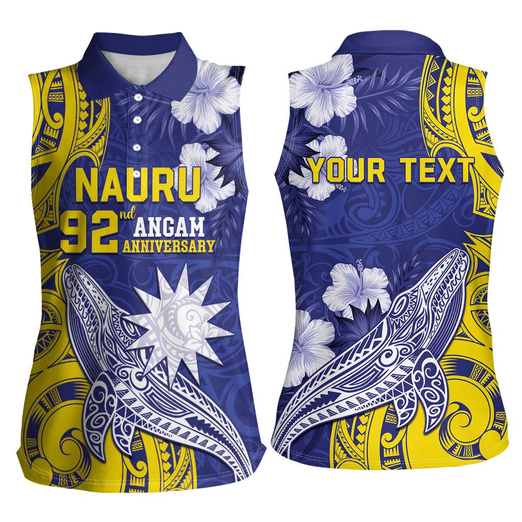 Personalised Nauru 92nd Anniversary Of Angam Women Sleeveless Polo Shirt Polynesian Whale Pattern