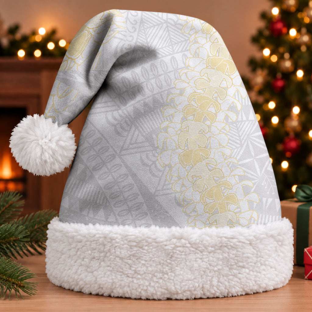 Niue White Sunday Christmas Santa Hat Niuean Hiapo With Puakenikeni Lei LT05 With Fur White - Polynesian Pride