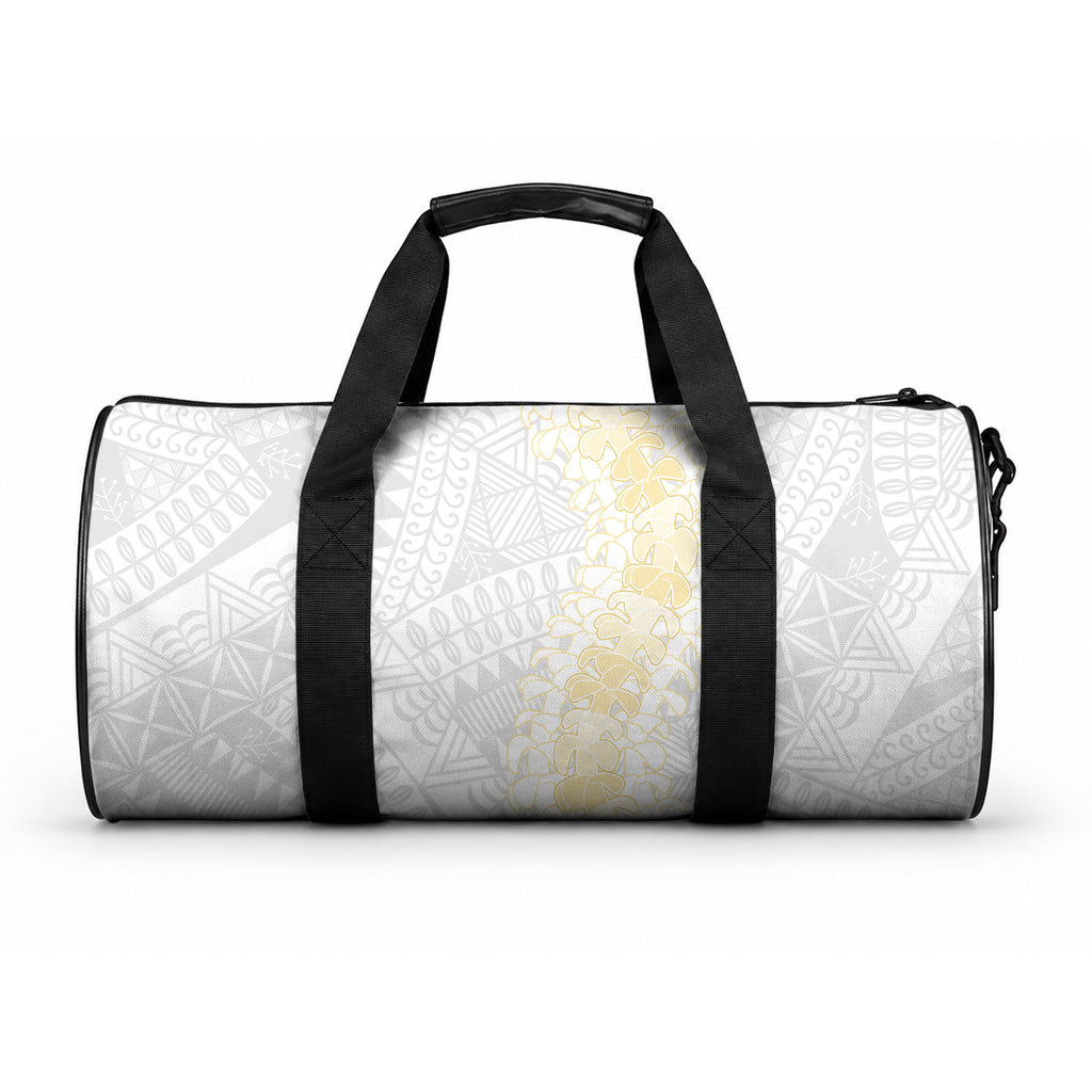 Niue White Sunday Duffle Bag Niuean Hiapo With Puakenikeni Lei LT05 One size White - Polynesian Pride
