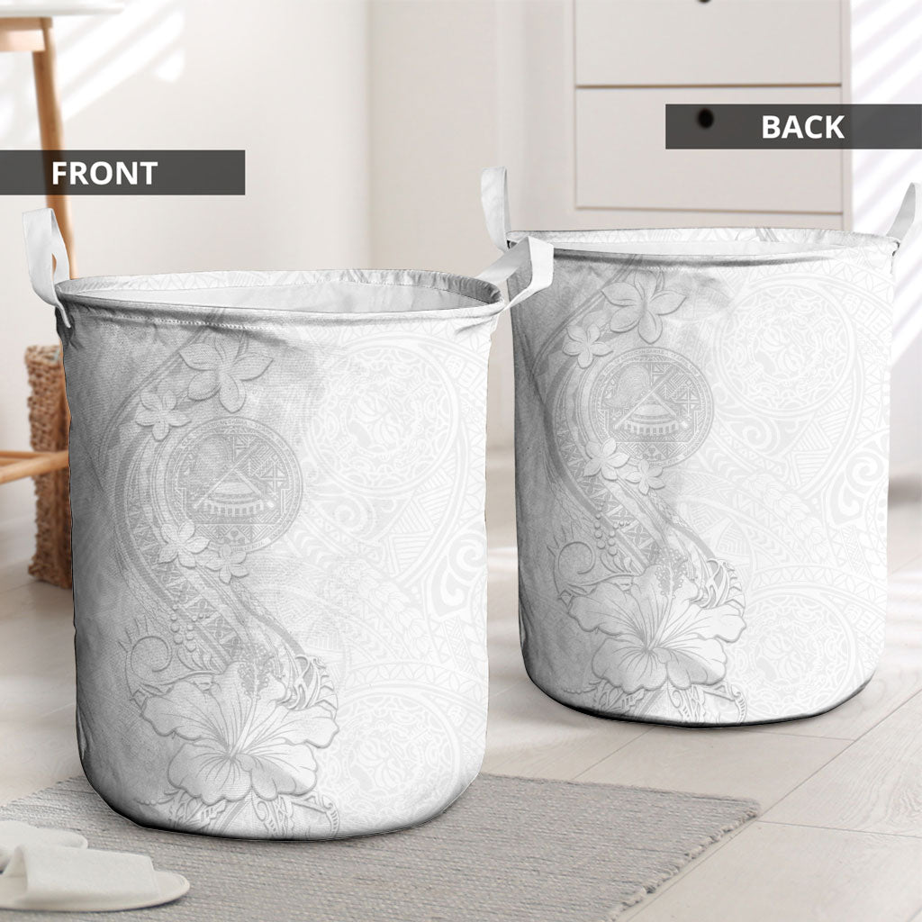 American Samoa White Sunday Laundry Basket Polynesian Pattern With Tropical Flowers LT05 - Polynesian Pride
