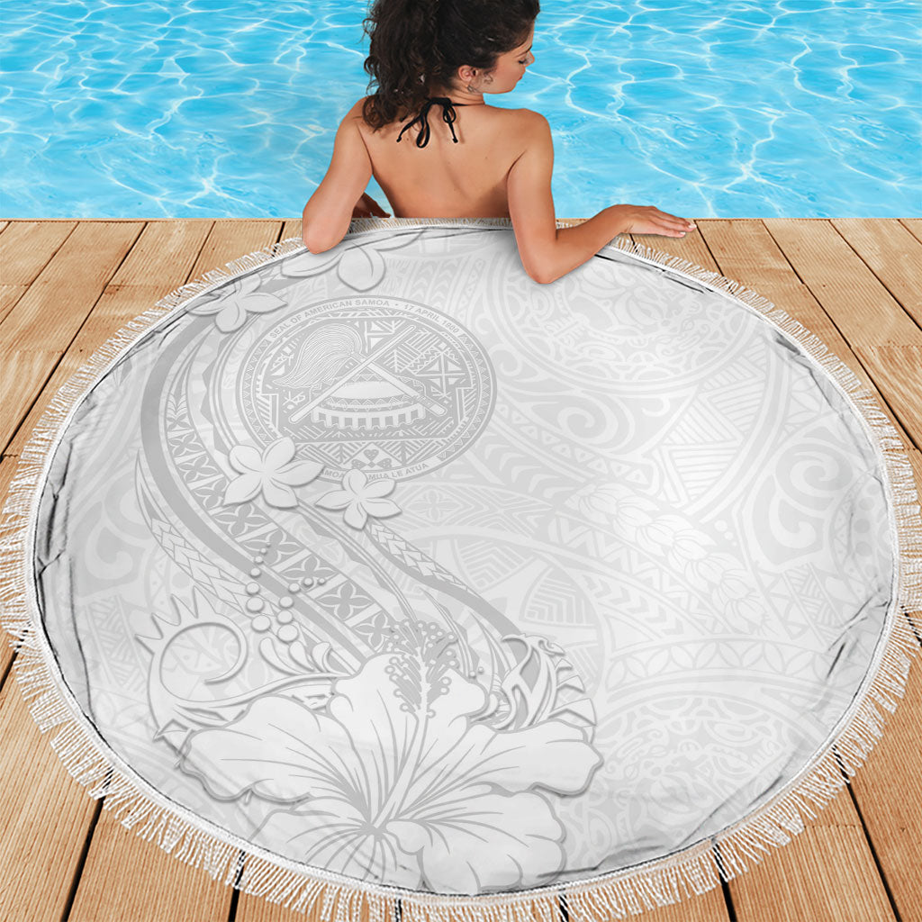 American Samoa White Sunday Beach Blanket Polynesian Pattern With Tropical Flowers LT05 - Polynesian Pride