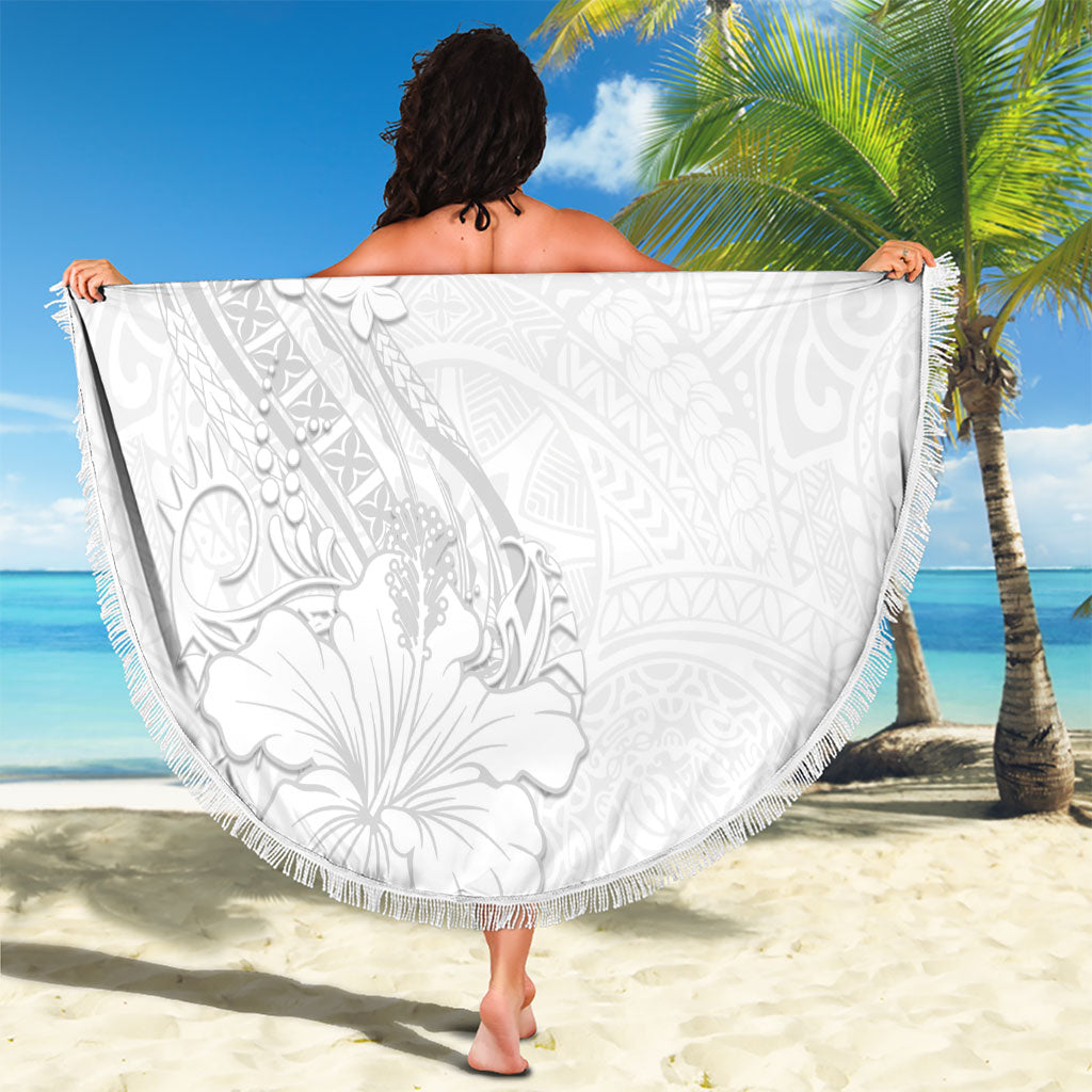 American Samoa White Sunday Beach Blanket Polynesian Pattern With Tropical Flowers LT05 - Polynesian Pride
