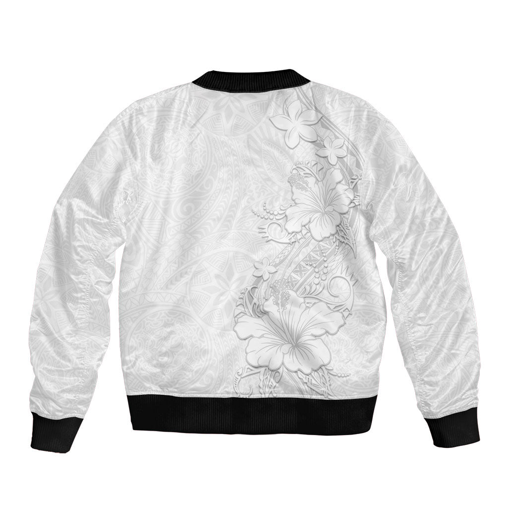 American Samoa White Sunday Bomber Jacket Polynesian Pattern With Tropical Flowers LT05 - Polynesian Pride