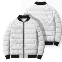 American Samoa White Sunday Bomber Puffer Jacket Polynesian Pattern With Tropical Flowers LT05 - Polynesian Pride